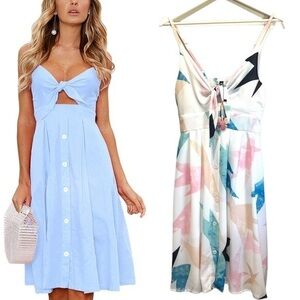 Women’s Front Tie Abstract Spaghetti Strap Dress